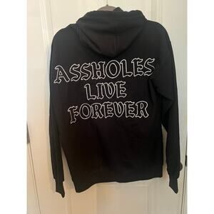 Assholes Live Forever UNISEX Pullover embroidered Hoodie Black Size Medium
